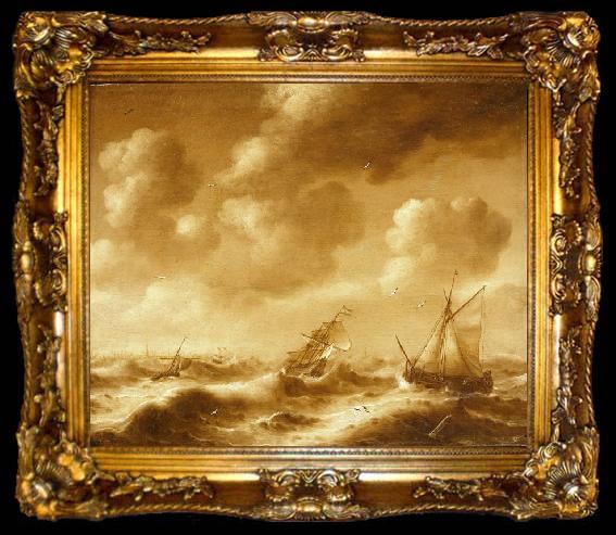 framed  Hendrick van Anthonissen Shipping in a Gale, ta009-2
